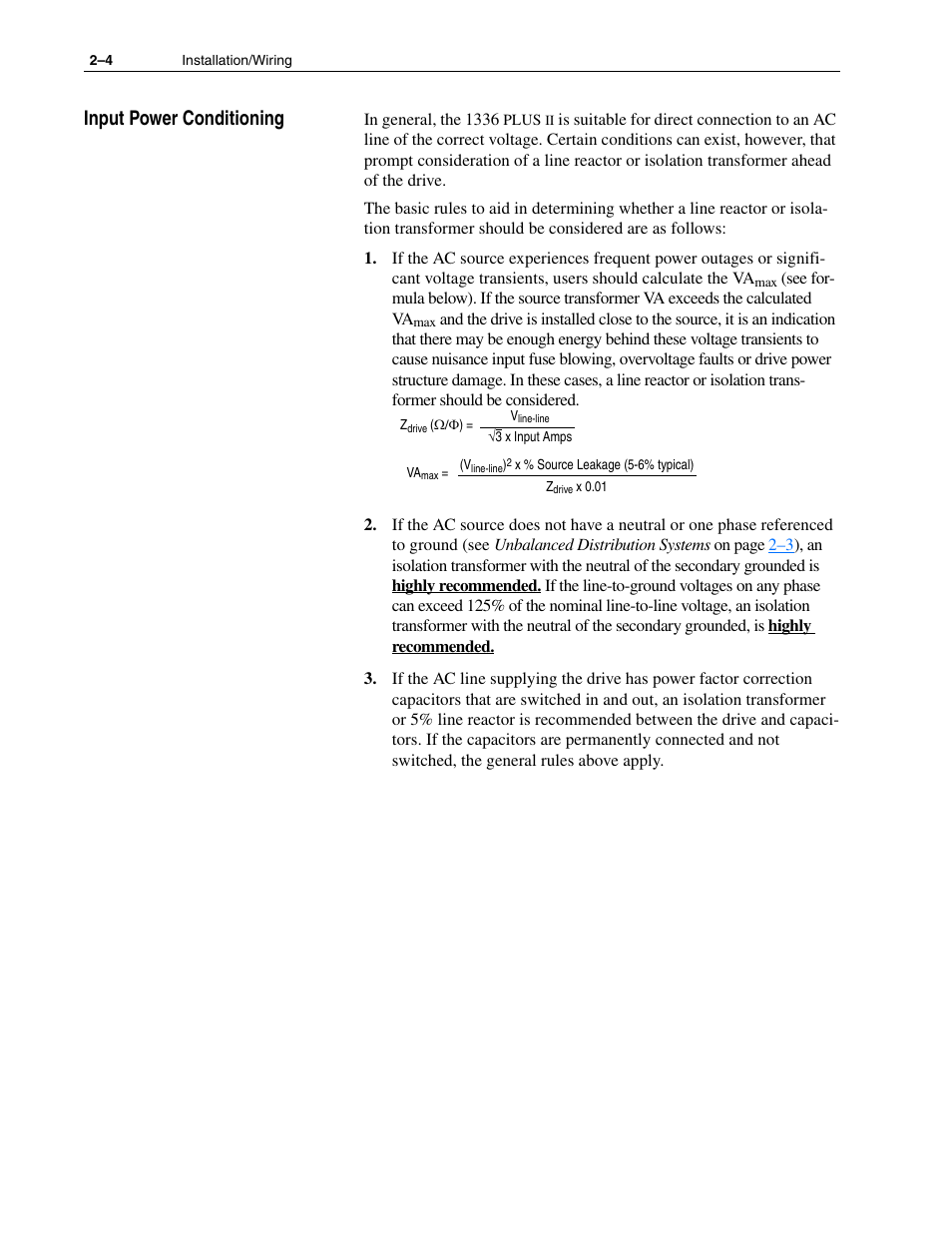 Input power conditioning, Input power conditioning –4 | Rockwell Automation 1336F PLUS II User Manual - Firmware 1.xxx-6.xxx User Manual | Page 14 / 212