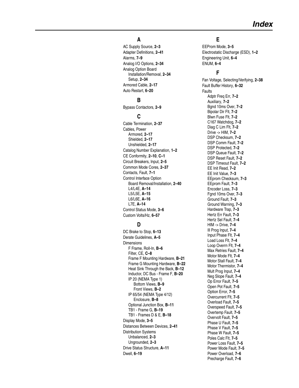 Index | Rockwell Automation 1336F PLUS II User Manual - Firmware 1.xxx-6.xxx User Manual | Page 207 / 212