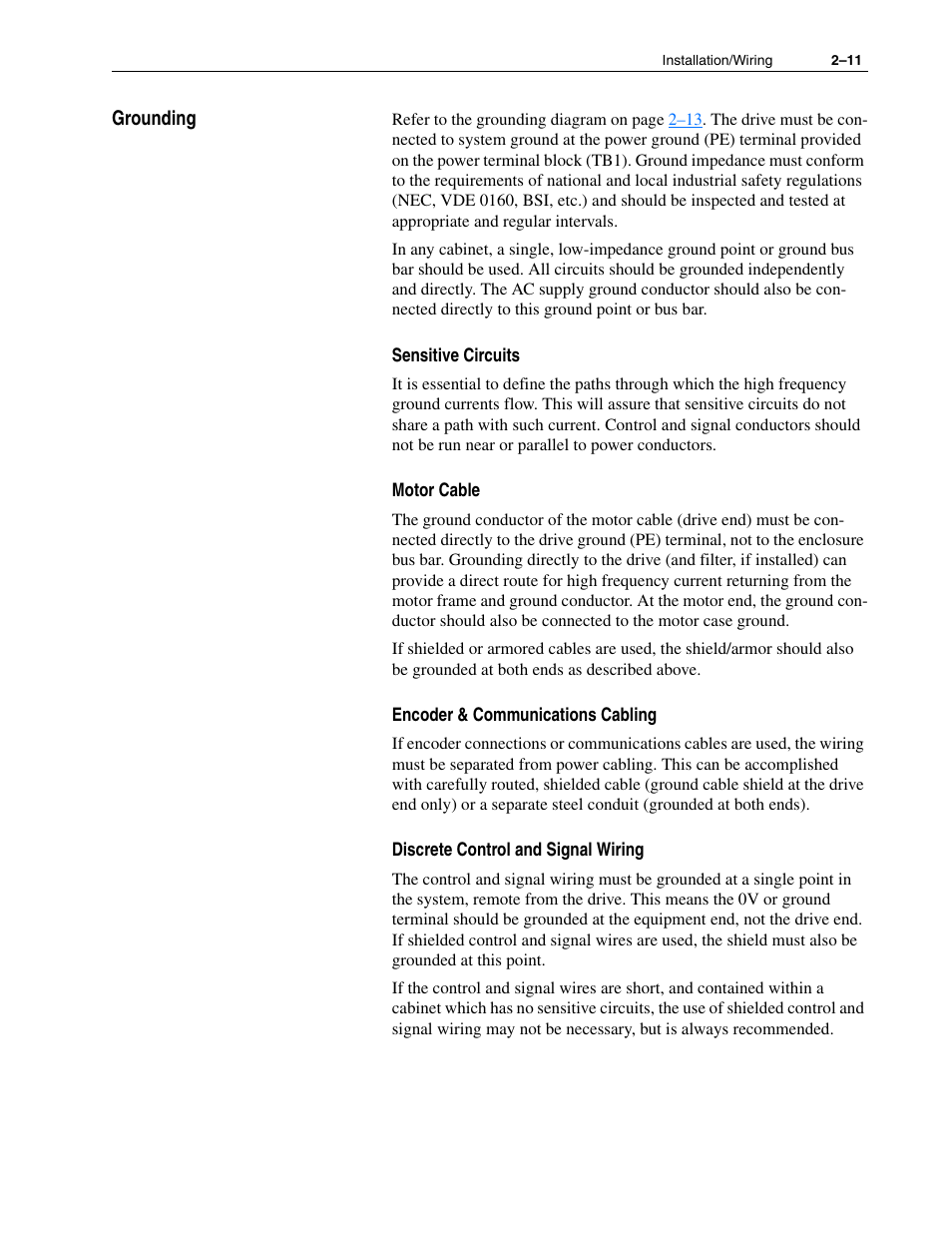 Grounding, Grounding –11 | Rockwell Automation 1336F PLUS II User Manual - Firmware 1.xxx-6.xxx User Manual | Page 21 / 212