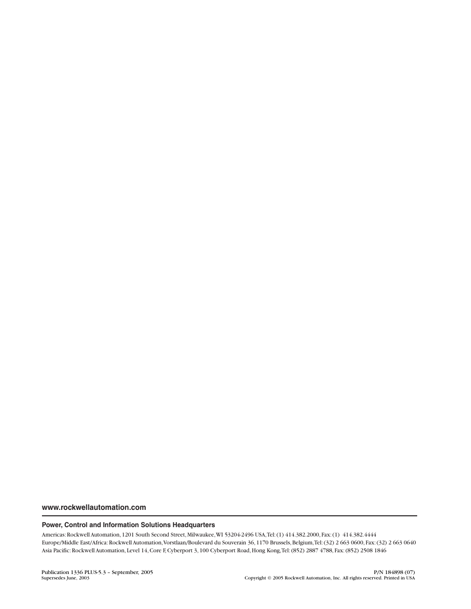 Back cover | Rockwell Automation 1336F PLUS II User Manual - Firmware 1.xxx-6.xxx User Manual | Page 212 / 212