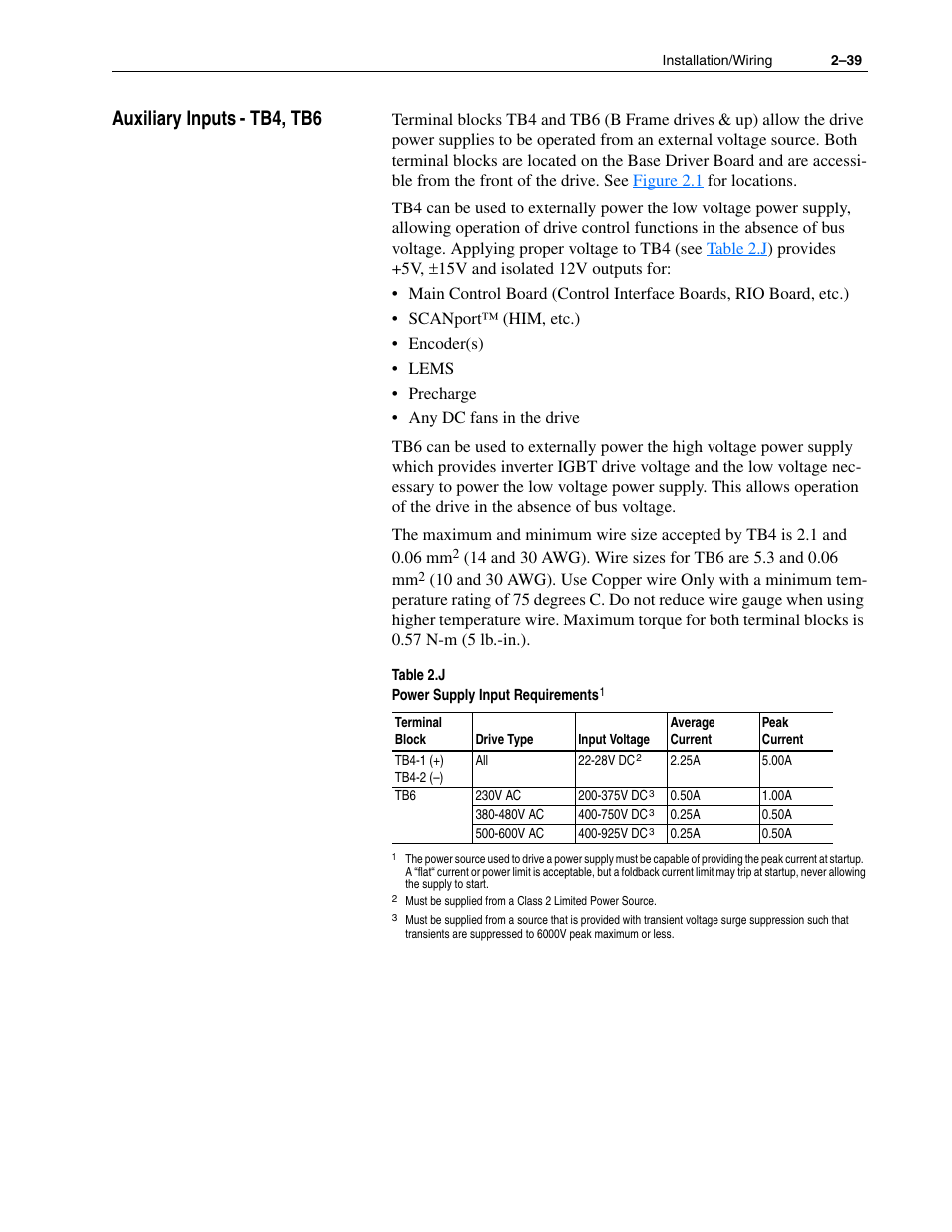 Auxiliary inputs - tb4, tb6, Auxiliary inputs - tb4, tb6 –39 | Rockwell Automation 1336F PLUS II User Manual - Firmware 1.xxx-6.xxx User Manual | Page 49 / 212