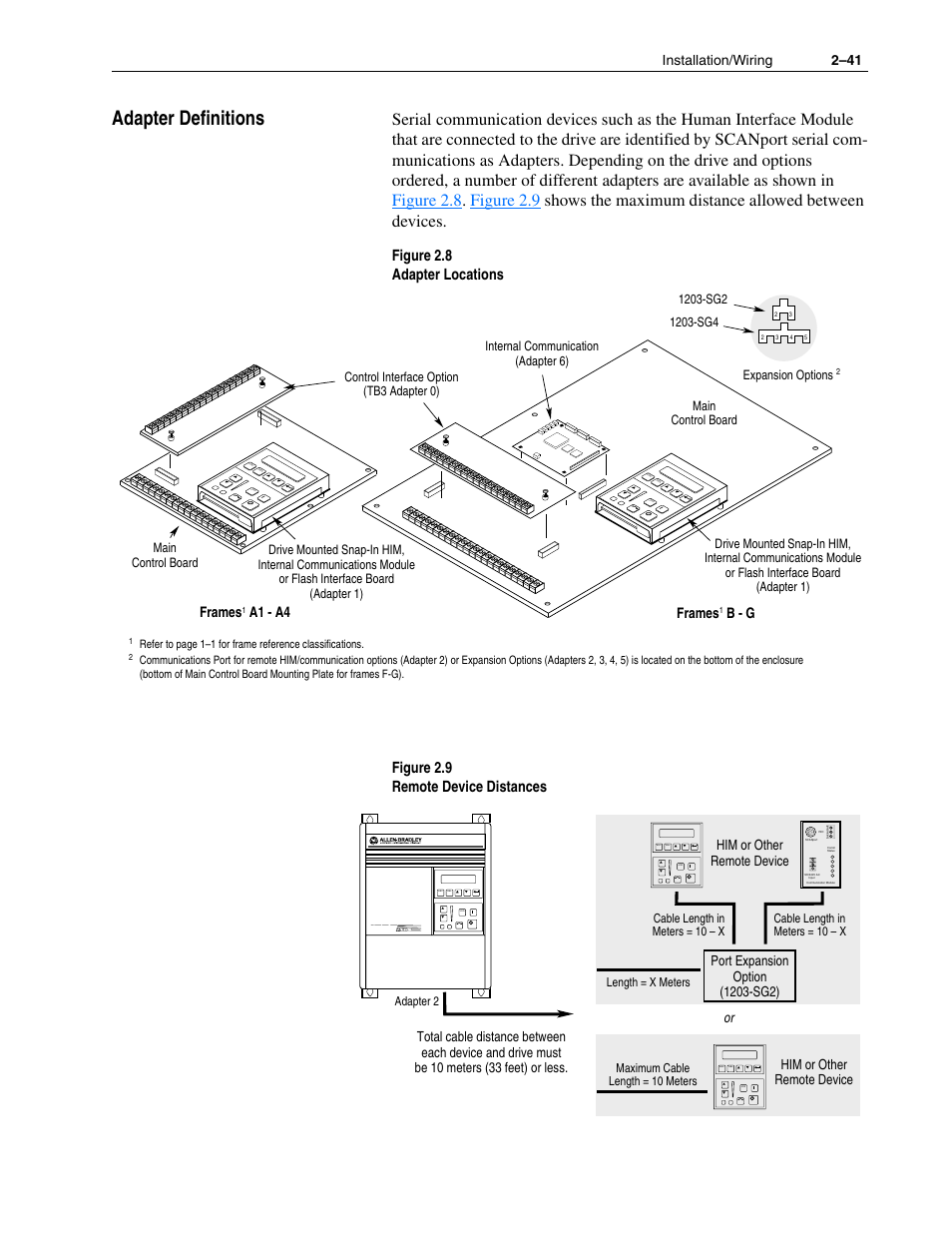 Adapter definitions, Adapter definitions –41, Installation/wiring 2–41 | Frames, A1 - a4 frames, B - g, Or him or other remote device | Rockwell Automation 1336F PLUS II User Manual - Firmware 1.xxx-6.xxx User Manual | Page 51 / 212