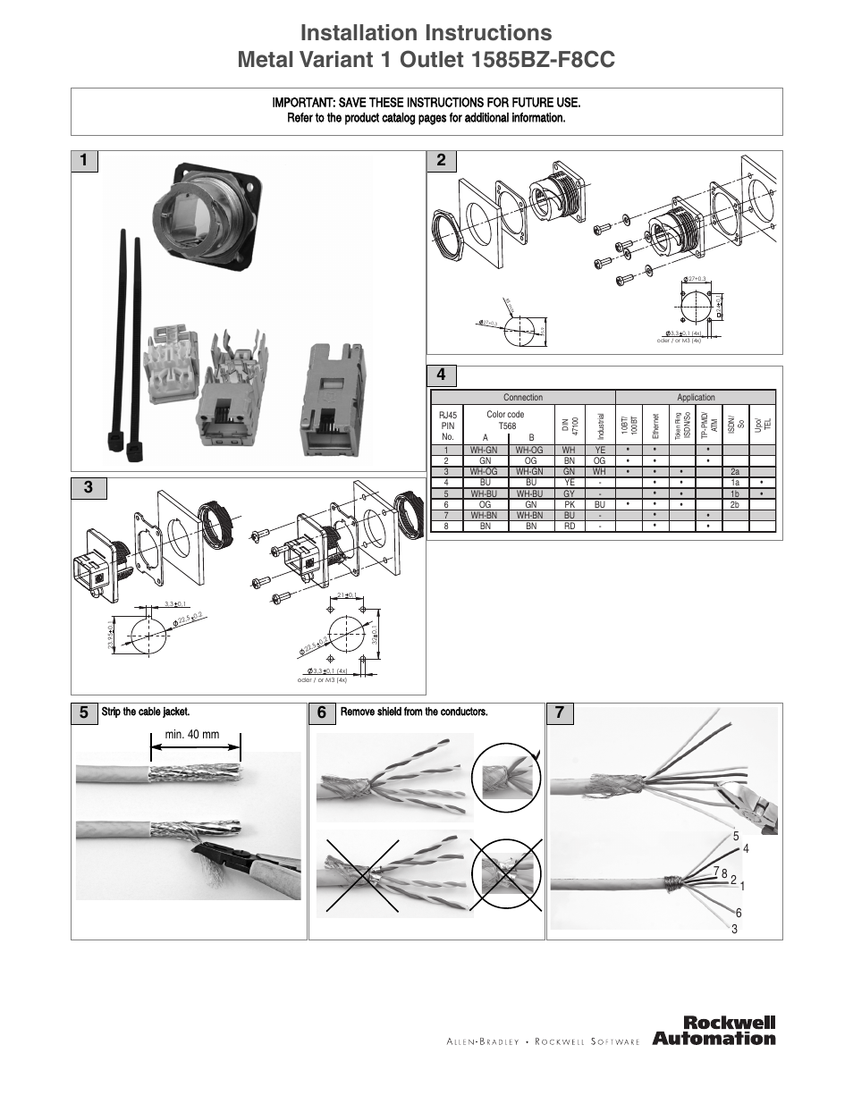 Rockwell Automation 1585BZ-F8CC Metal Variant 1 Outlet Installation Instructions User Manual | 2 pages
