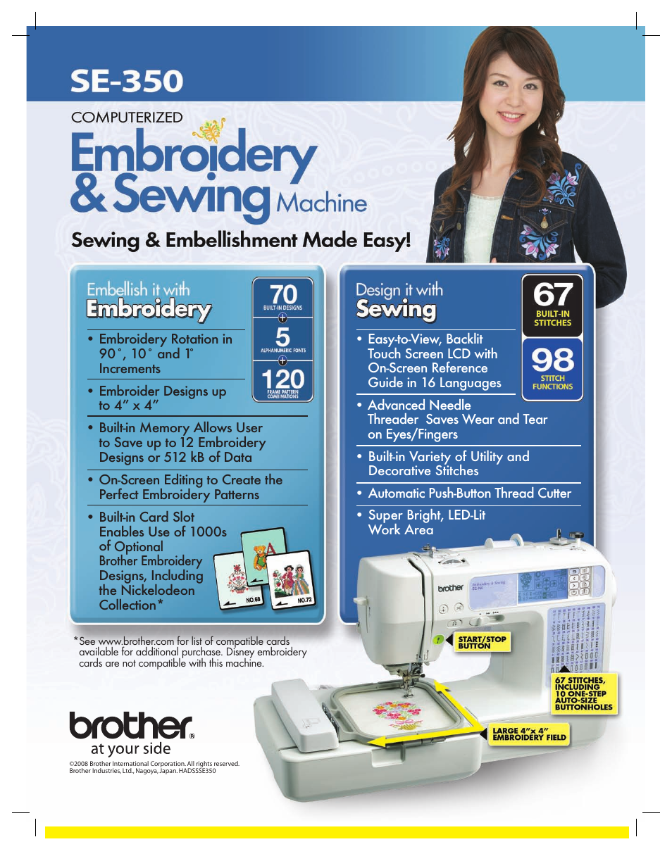 Brother SE-350 User Manual | 2 pages