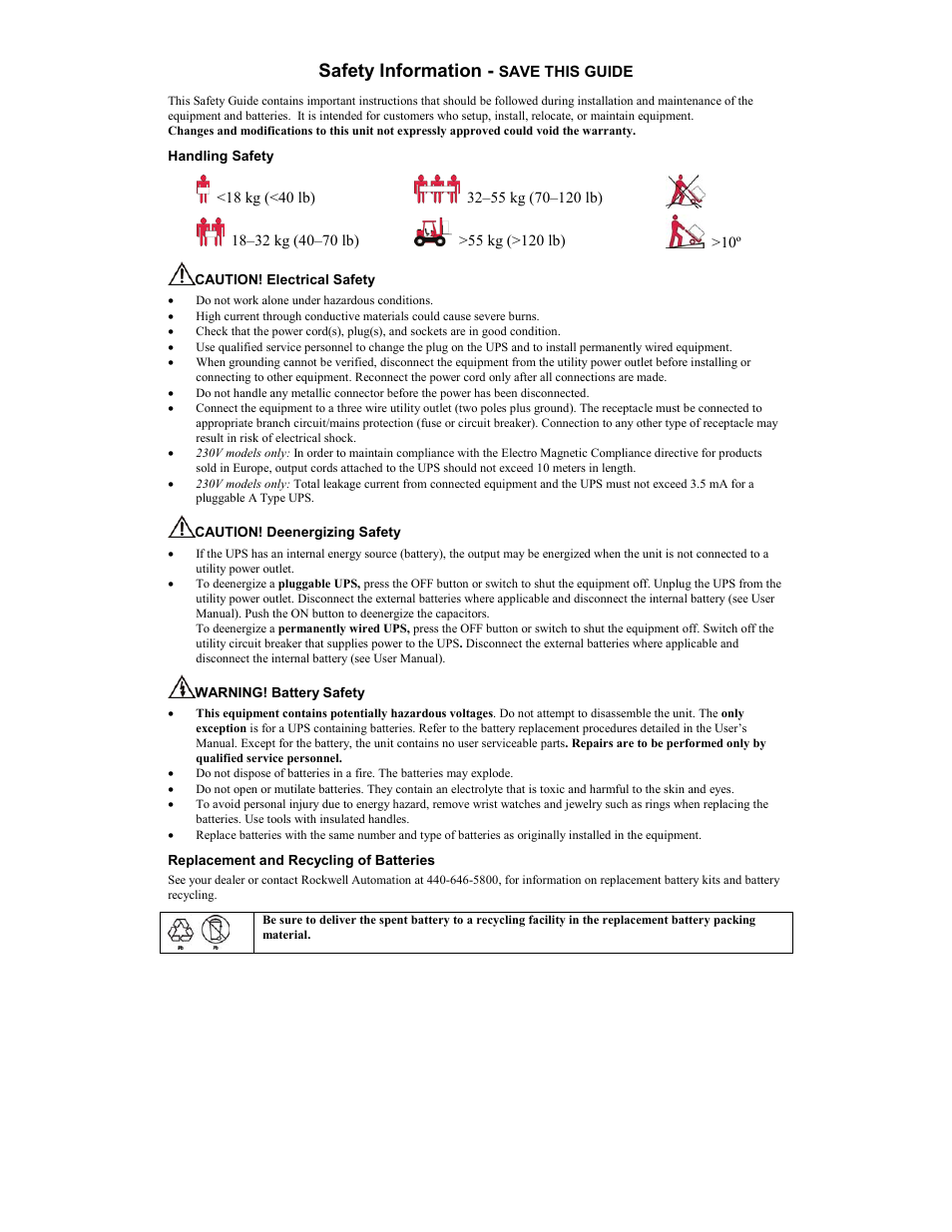 Safety information | Rockwell Automation 1609-U500 Industrial Uninterruptible Power Supply User Manual | Page 14 / 14