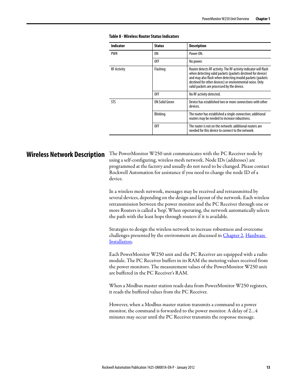 Wireless network description | Rockwell Automation 1425 PowerMonitor Wireless 250 User Manual | Page 13 / 66