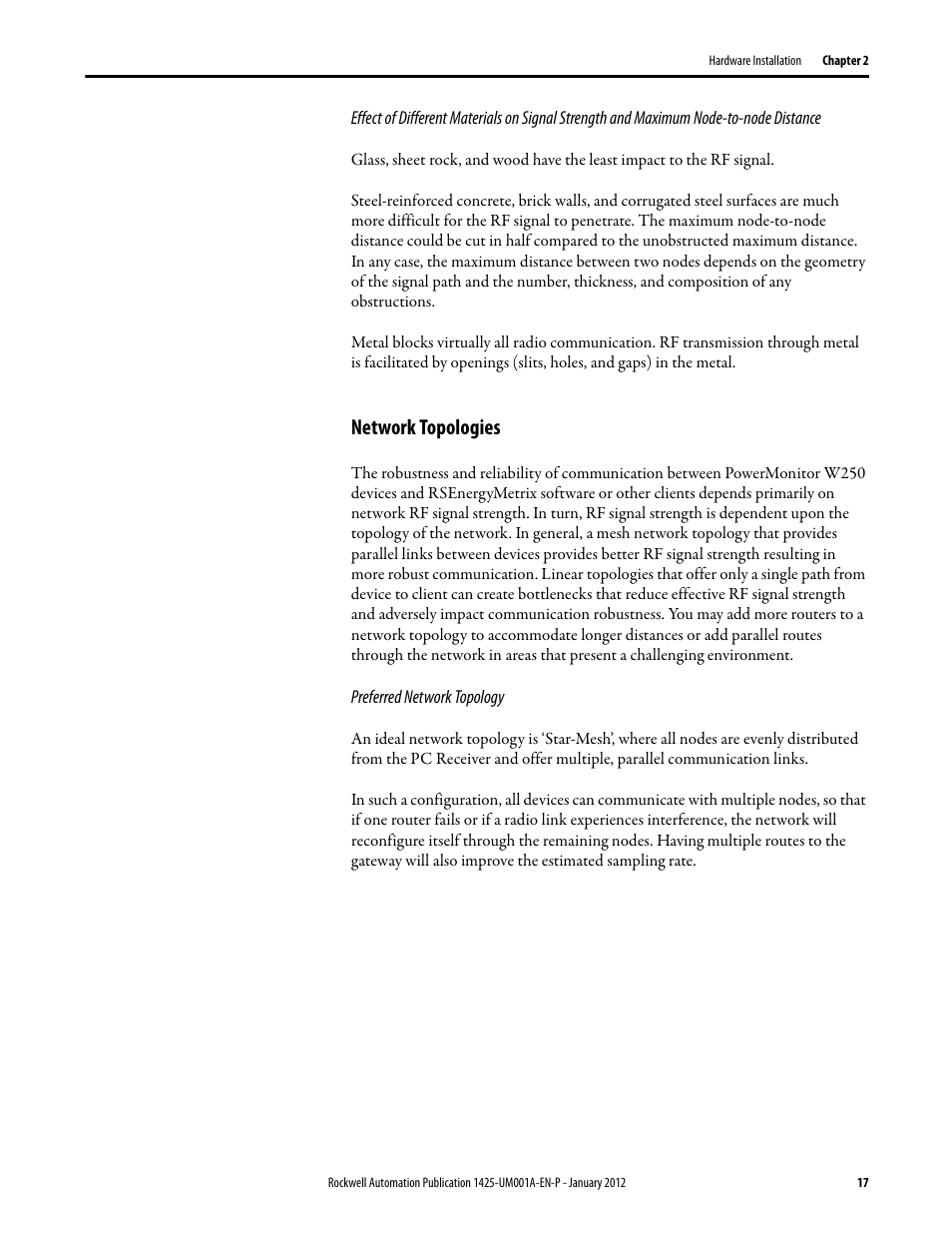 Network topologies | Rockwell Automation 1425 PowerMonitor Wireless 250 User Manual | Page 17 / 66