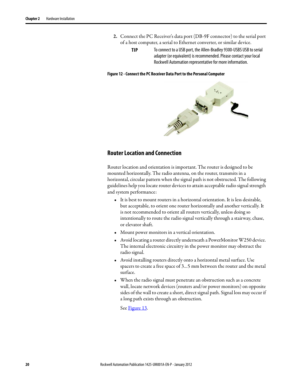 Router location and connection | Rockwell Automation 1425 PowerMonitor Wireless 250 User Manual | Page 20 / 66