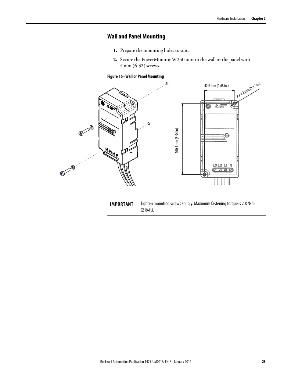 Wall and panel mounting | Rockwell Automation 1425 PowerMonitor Wireless 250 User Manual | Page 23 / 66