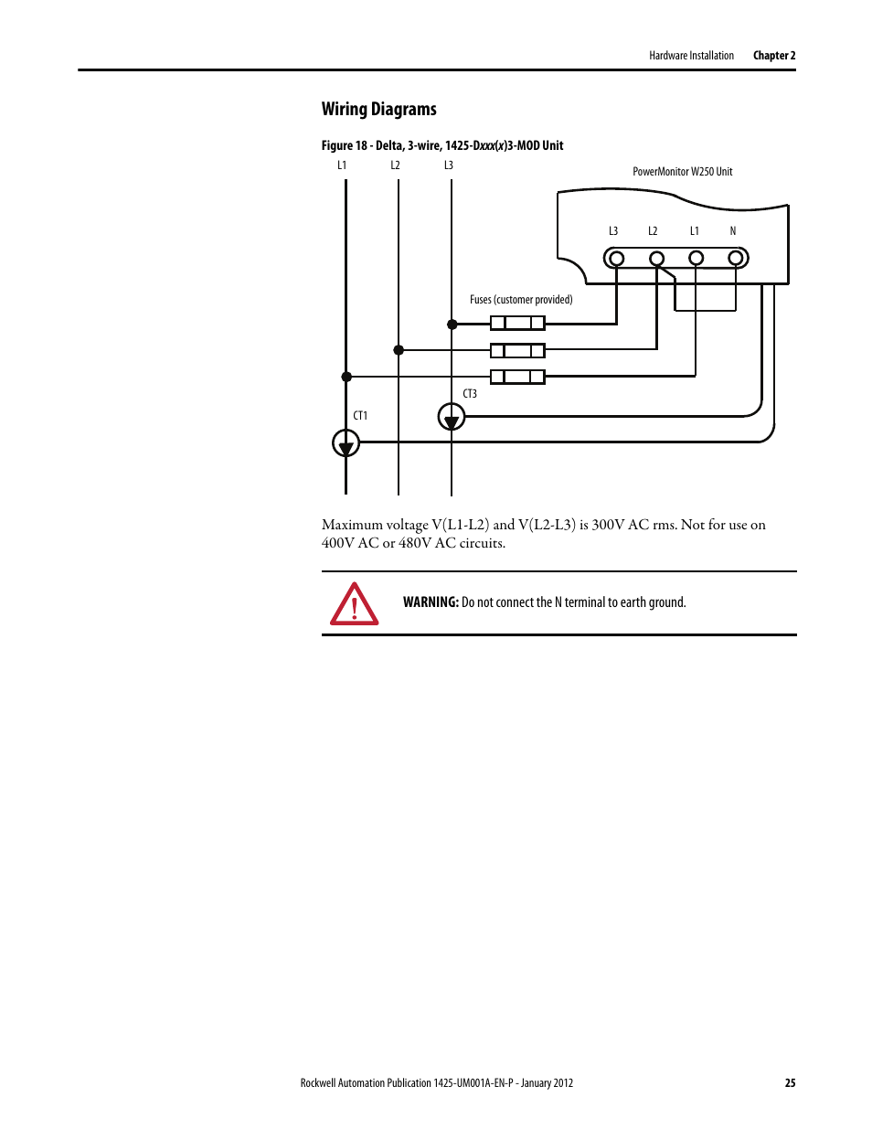Wiring diagrams | Rockwell Automation 1425 PowerMonitor Wireless 250 User Manual | Page 25 / 66