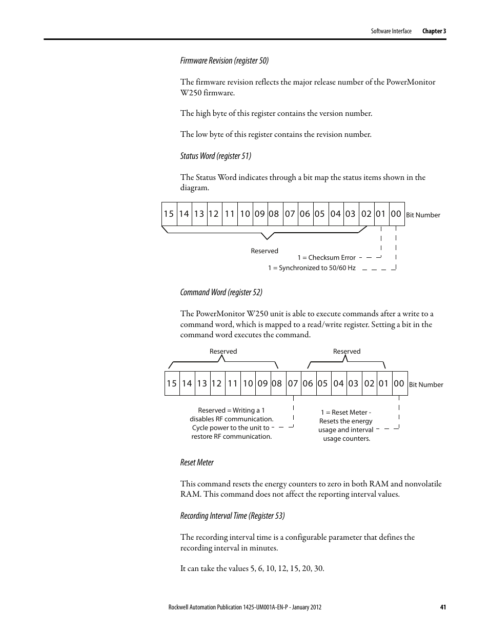 Recording interval time (register 53) | Rockwell Automation 1425 PowerMonitor Wireless 250 User Manual | Page 41 / 66