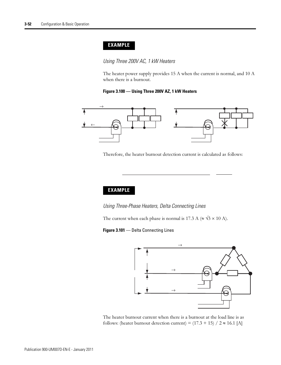 Using three 200v ac, 1 kw heaters, Using three-phase heaters, delta connecting lines | Rockwell Automation 900-TC32 Digital Temperature Controllers, Series B User Manual | Page 122 / 410