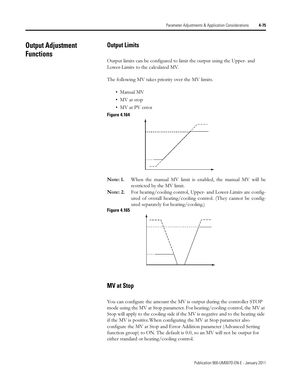 Output adjustment functions, Output limits, Mv at stop | Rockwell Automation 900-TC32 Digital Temperature Controllers, Series B User Manual | Page 211 / 410