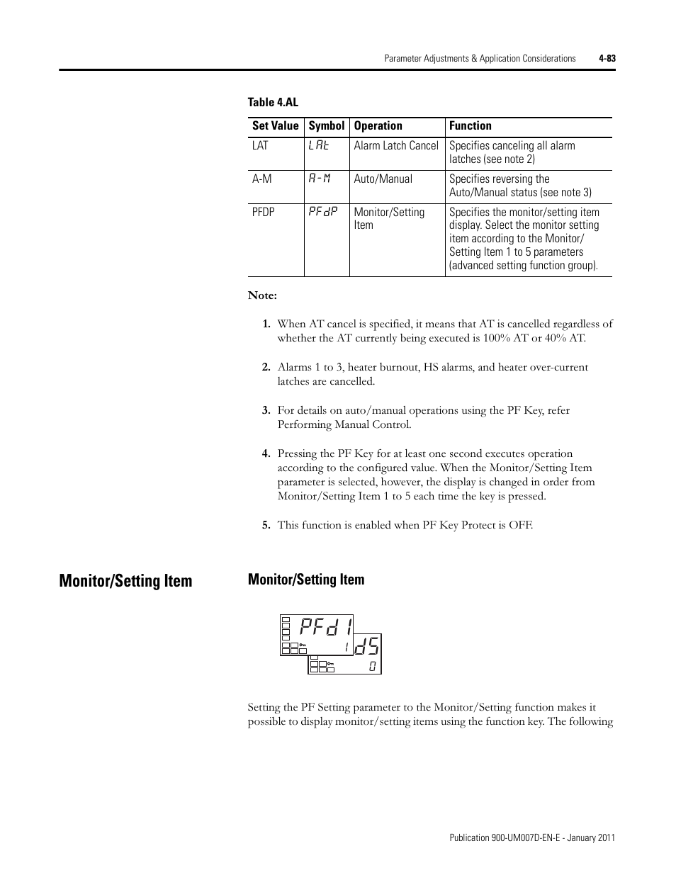 Pfd5, Pfd1, Monitor/setting item | Rockwell Automation 900-TC32 Digital Temperature Controllers, Series B User Manual | Page 219 / 410