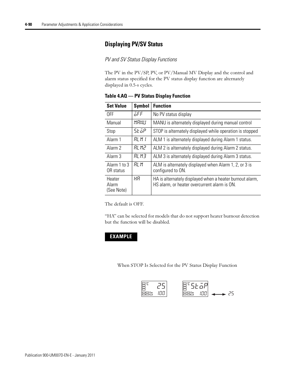 Stop, Displaying pv/sv status | Rockwell Automation 900-TC32 Digital Temperature Controllers, Series B User Manual | Page 226 / 410