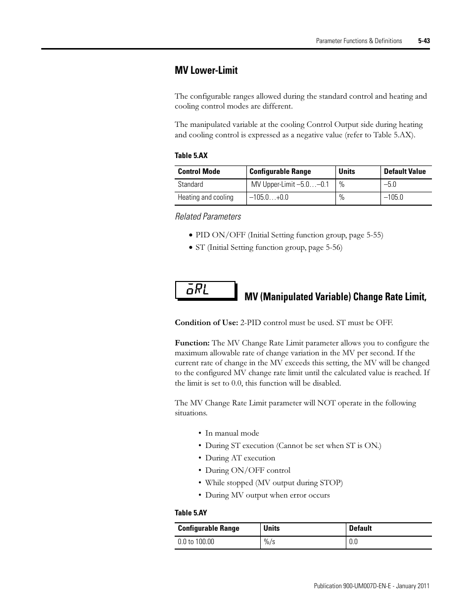 Mv lower-limit, Mv (manipulated variable) change rate limit | Rockwell Automation 900-TC32 Digital Temperature Controllers, Series B User Manual | Page 271 / 410