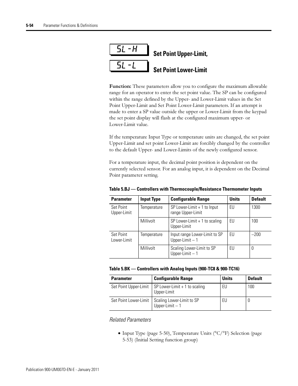 Sl-h sl-l, Set point upper-limit, set point lower-limit | Rockwell Automation 900-TC32 Digital Temperature Controllers, Series B User Manual | Page 282 / 410