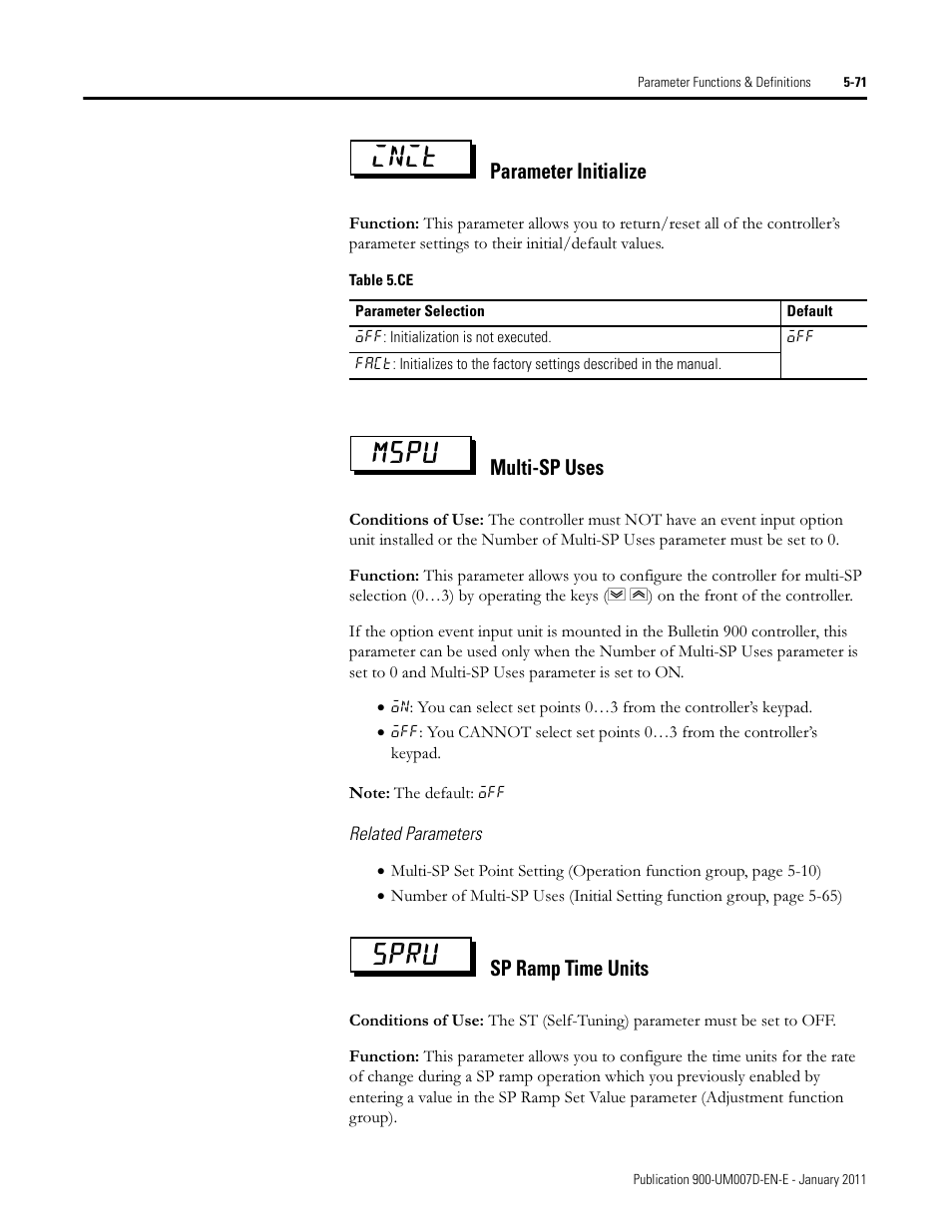 Init mspu spru, Parameter initialize, Multi-sp uses | Sp ramp time units | Rockwell Automation 900-TC32 Digital Temperature Controllers, Series B User Manual | Page 299 / 410