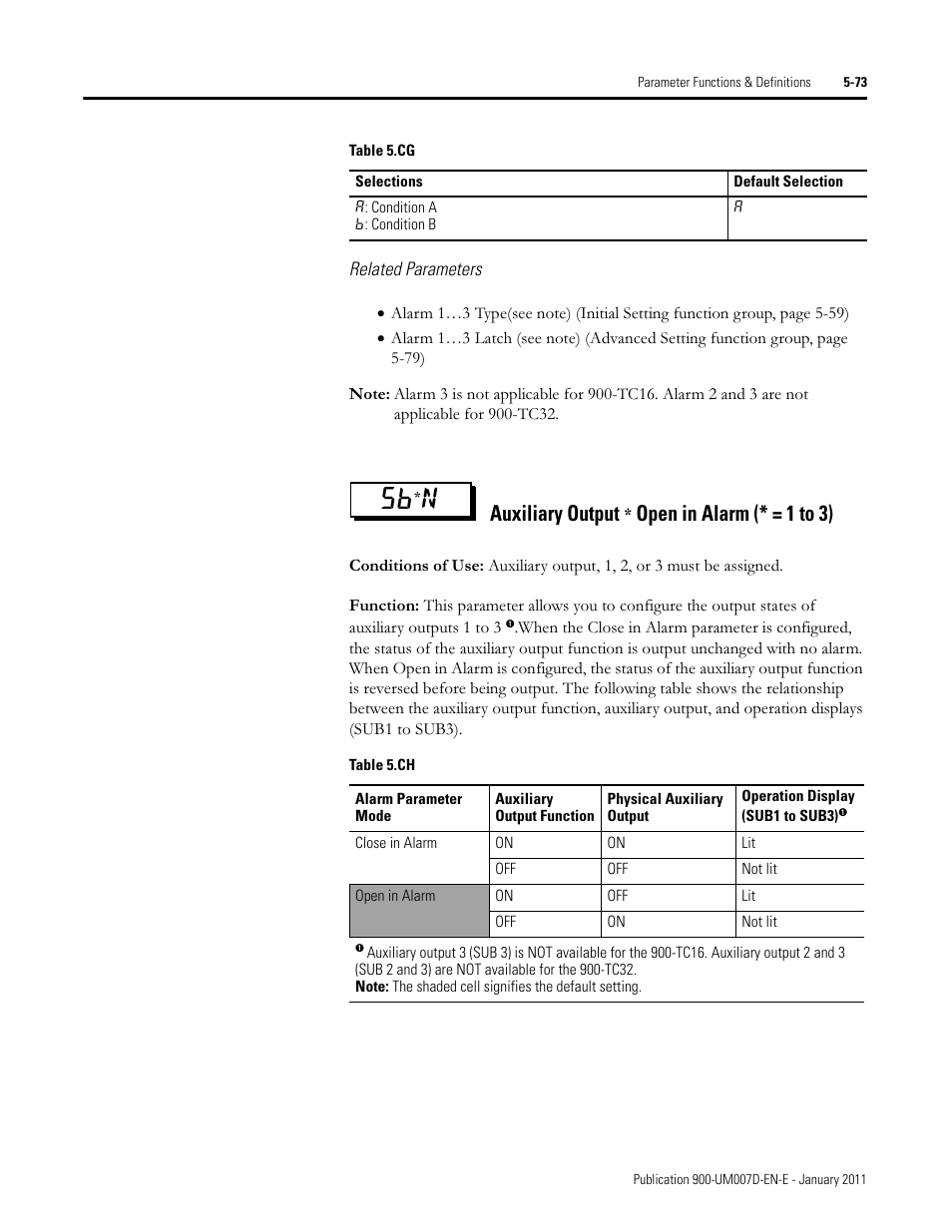 Auxiliary output, Open in alarm (* = 1 to 3) | Rockwell Automation 900-TC32 Digital Temperature Controllers, Series B User Manual | Page 301 / 410