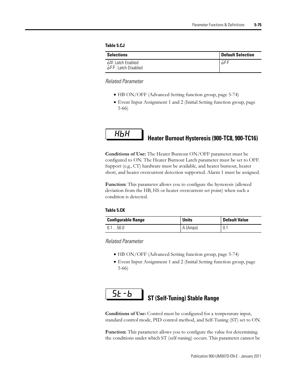 Hbh st-b, St (self-tuning) stable range | Rockwell Automation 900-TC32 Digital Temperature Controllers, Series B User Manual | Page 303 / 410