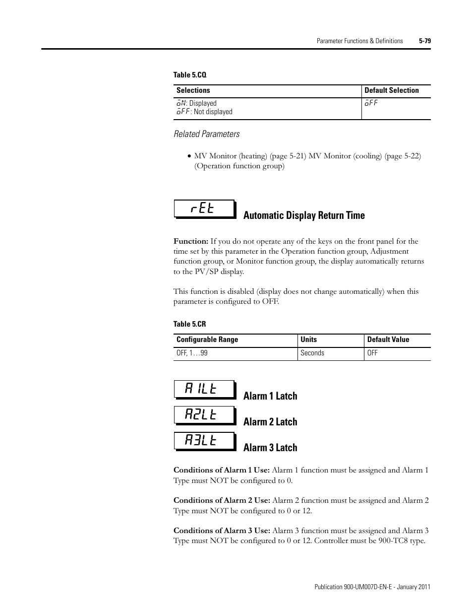 Ket a1lt a2lt a3lt, Automatic display return time, Alarm 1 latch alarm 2 latch alarm 3 latch | Rockwell Automation 900-TC32 Digital Temperature Controllers, Series B User Manual | Page 307 / 410