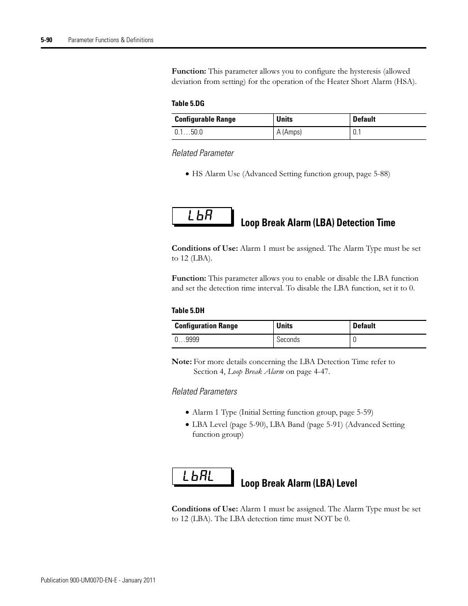 Lba lbal, Loop break alarm (lba) detection time, Loop break alarm (lba) level | Rockwell Automation 900-TC32 Digital Temperature Controllers, Series B User Manual | Page 318 / 410