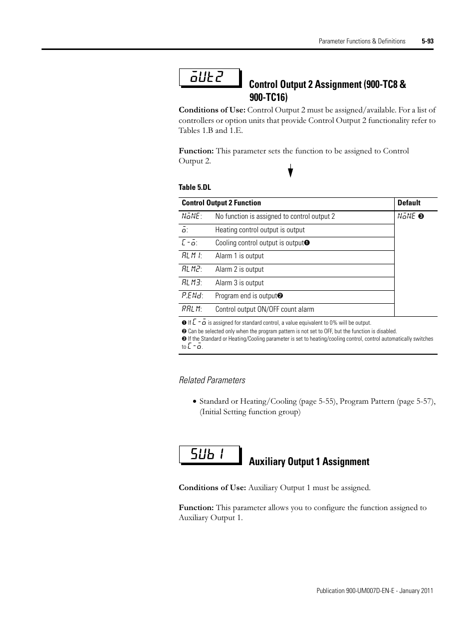 Out2 sub1, Auxiliary output 1 assignment | Rockwell Automation 900-TC32 Digital Temperature Controllers, Series B User Manual | Page 321 / 410