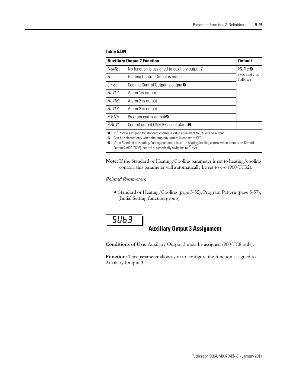 Sub3, Auxillary output 3 assignment | Rockwell Automation 900-TC32 Digital Temperature Controllers, Series B User Manual | Page 323 / 410