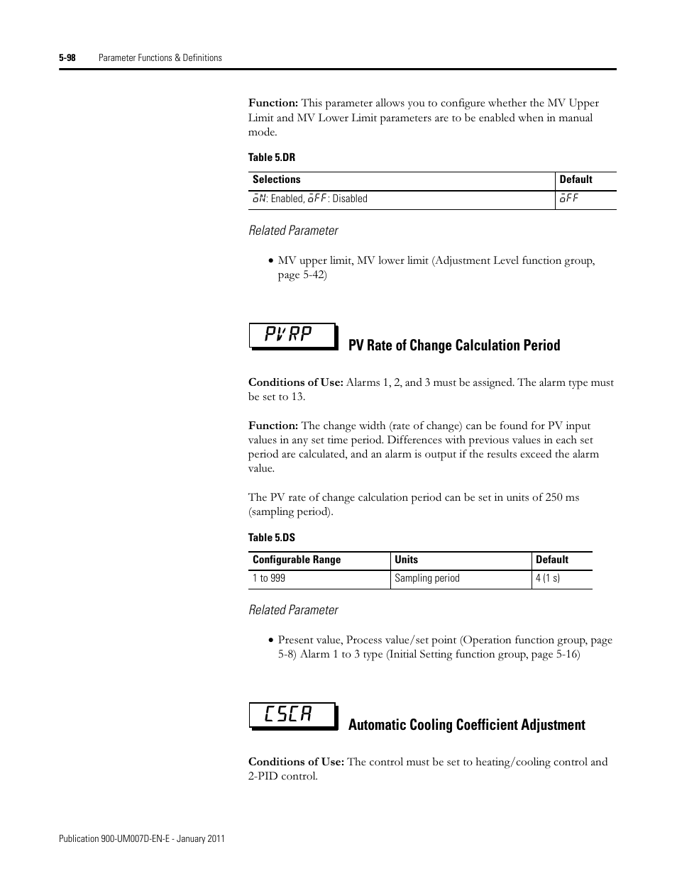 Pvrp csca, Pv rate of change calculation period, Automatic cooling coefficient adjustment | Rockwell Automation 900-TC32 Digital Temperature Controllers, Series B User Manual | Page 326 / 410