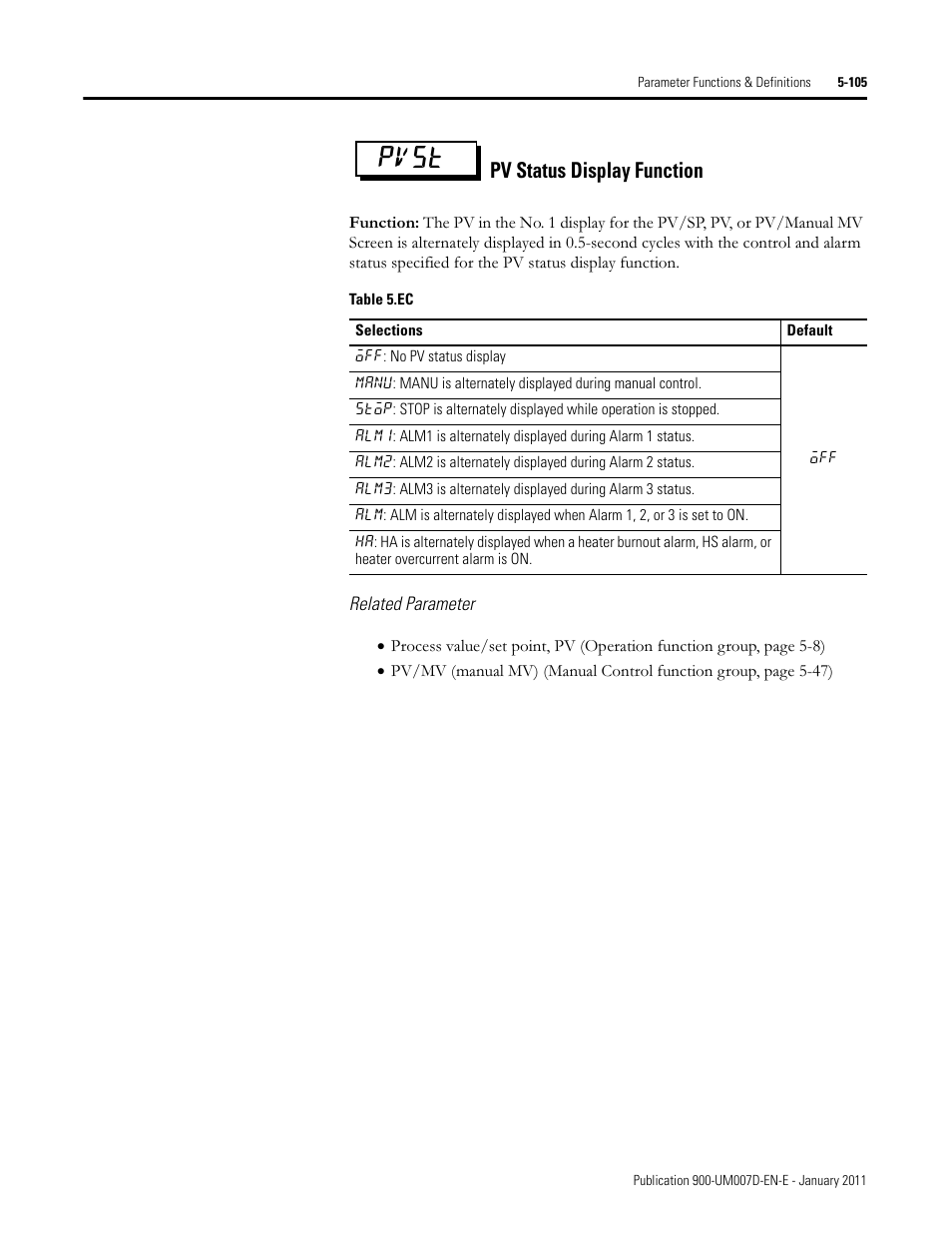 Pvst, Pv status display function | Rockwell Automation 900-TC32 Digital Temperature Controllers, Series B User Manual | Page 333 / 410