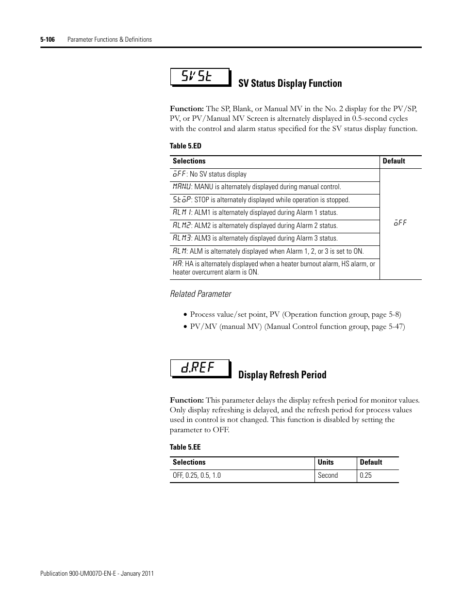Svst d.ref, Sv status display function, Display refresh period | Rockwell Automation 900-TC32 Digital Temperature Controllers, Series B User Manual | Page 334 / 410