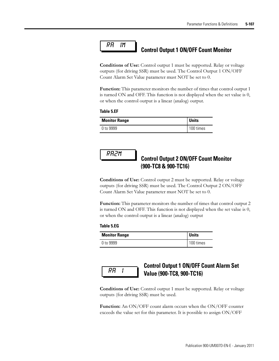 Control output 1 on/off count monitor, Ra 1m ra2m ra 1 | Rockwell Automation 900-TC32 Digital Temperature Controllers, Series B User Manual | Page 335 / 410