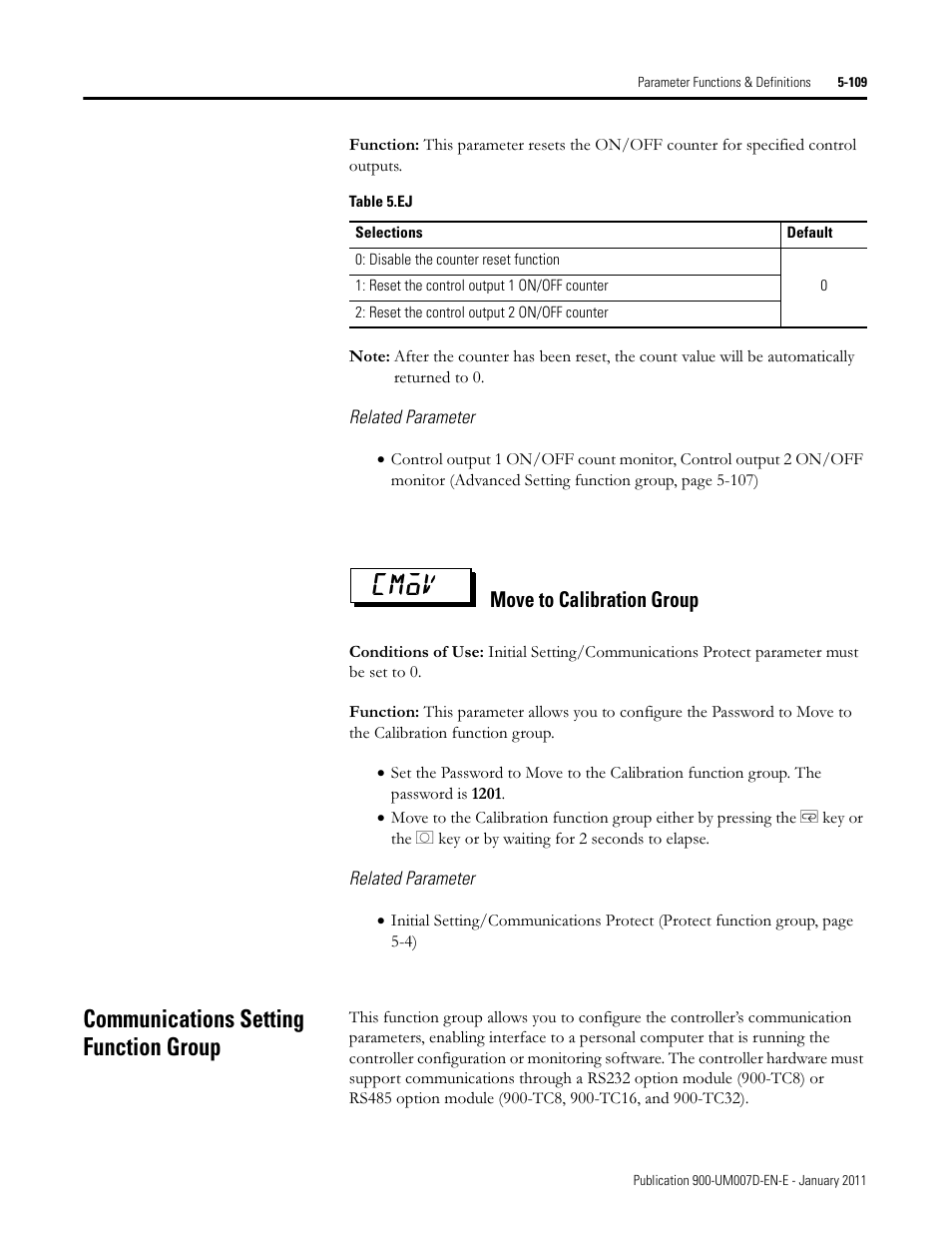 Cmov, Communications setting function group, Move to calibration group | Rockwell Automation 900-TC32 Digital Temperature Controllers, Series B User Manual | Page 337 / 410