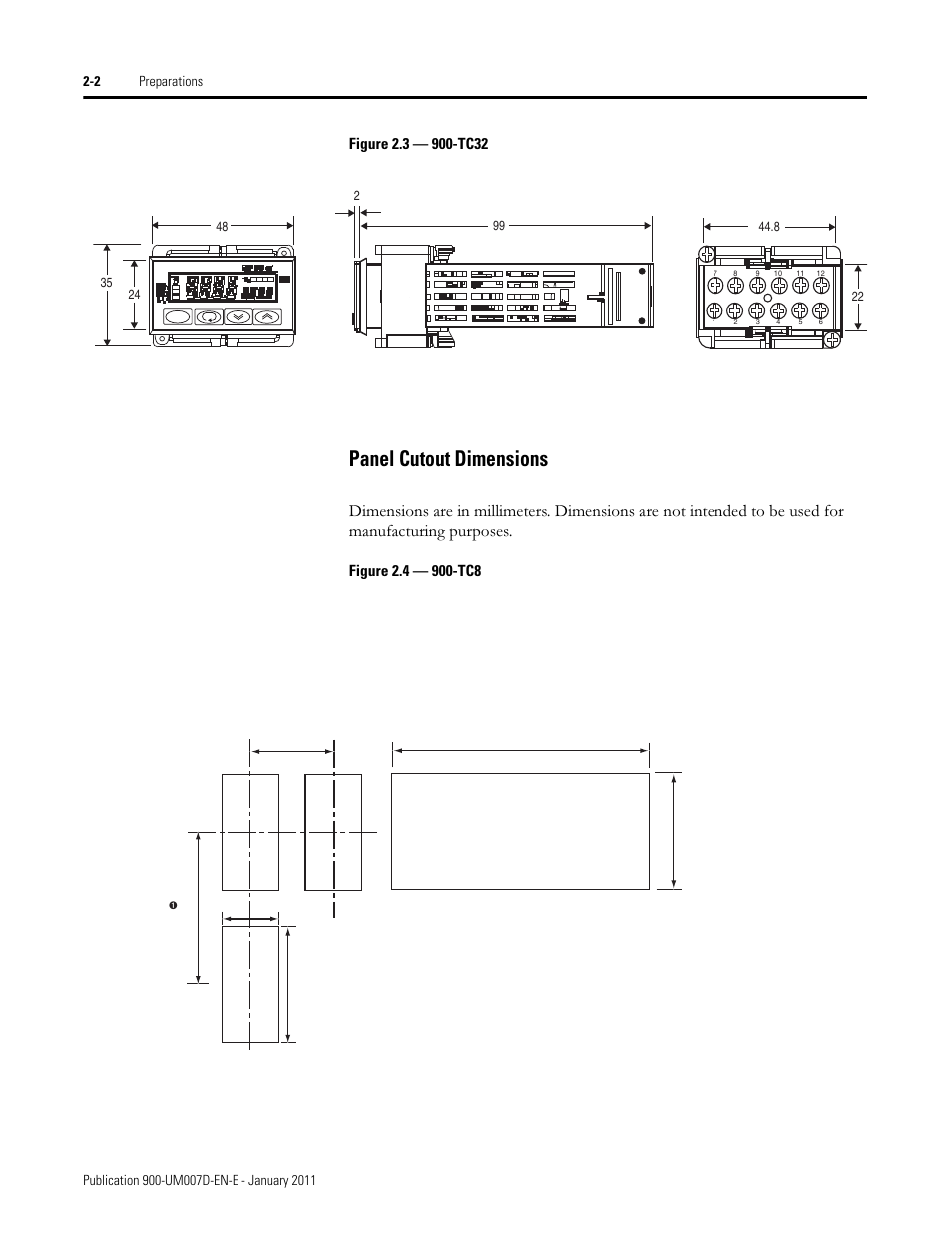 Panel cutout dimensions | Rockwell Automation 900-TC32 Digital Temperature Controllers, Series B User Manual | Page 40 / 410