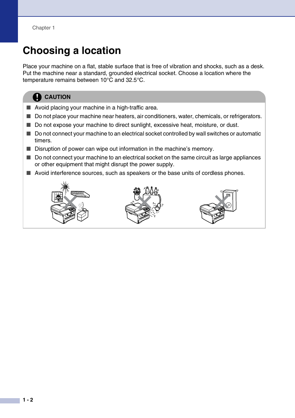 Choosing a location, Choosing a location -2 | Brother DCP-7010L User Manual | Page 10 / 69