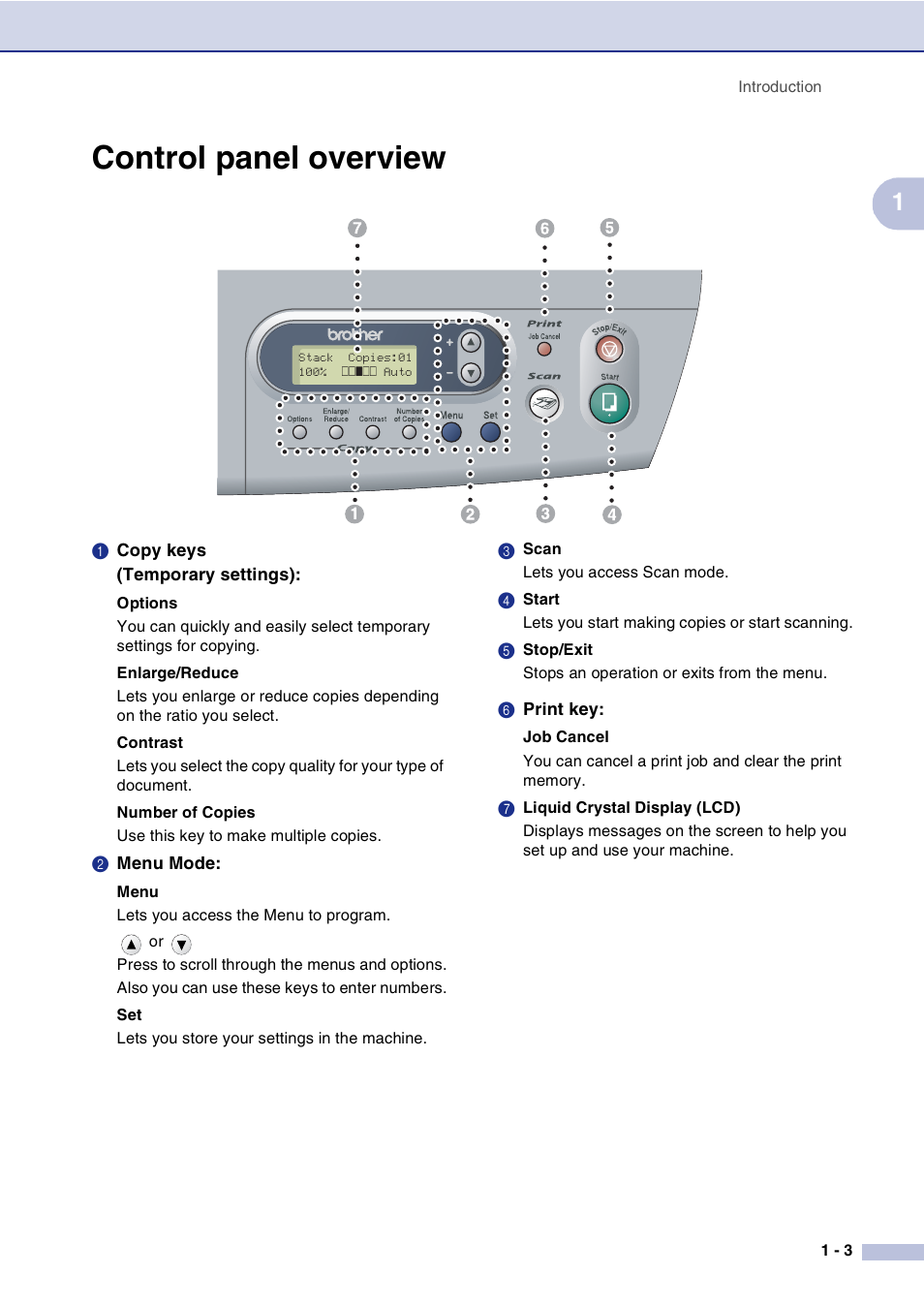 Control panel overview, Control panel overview -3 | Brother DCP-7010L User Manual | Page 11 / 69