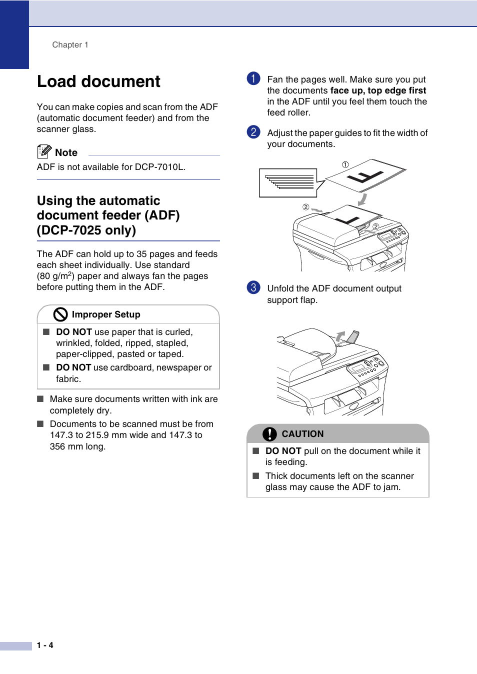 Load document, Load document -4 | Brother DCP-7010L User Manual | Page 12 / 69