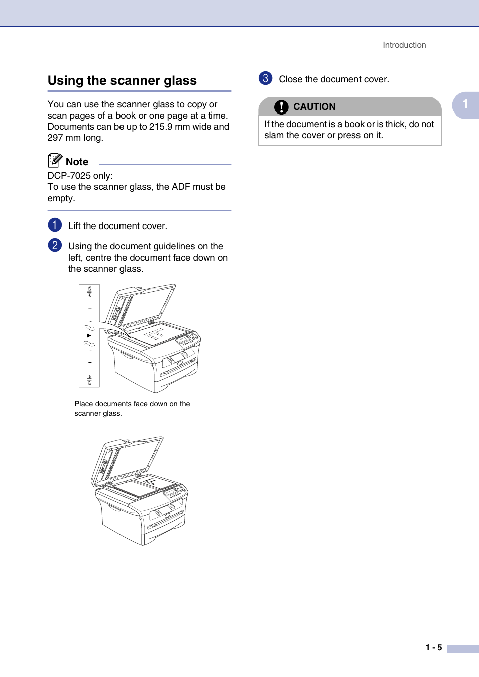 Using the scanner glass, Using the scanner glass -5, 1using the scanner glass | Brother DCP-7010L User Manual | Page 13 / 69