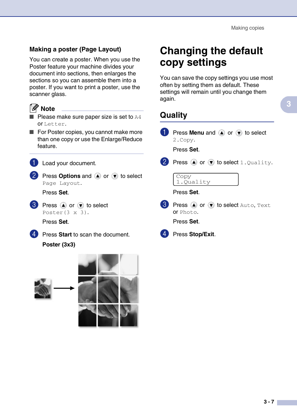 Changing the default copy settings, Quality, Changing the default copy settings -7 | Quality -7 | Brother DCP-7010L User Manual | Page 27 / 69