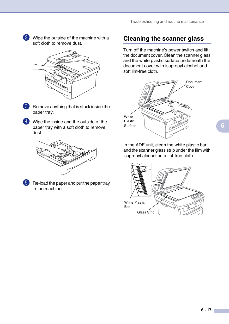 Cleaning the scanner glass, Cleaning the scanner glass -17 | Brother DCP-7010L User Manual | Page 49 / 69