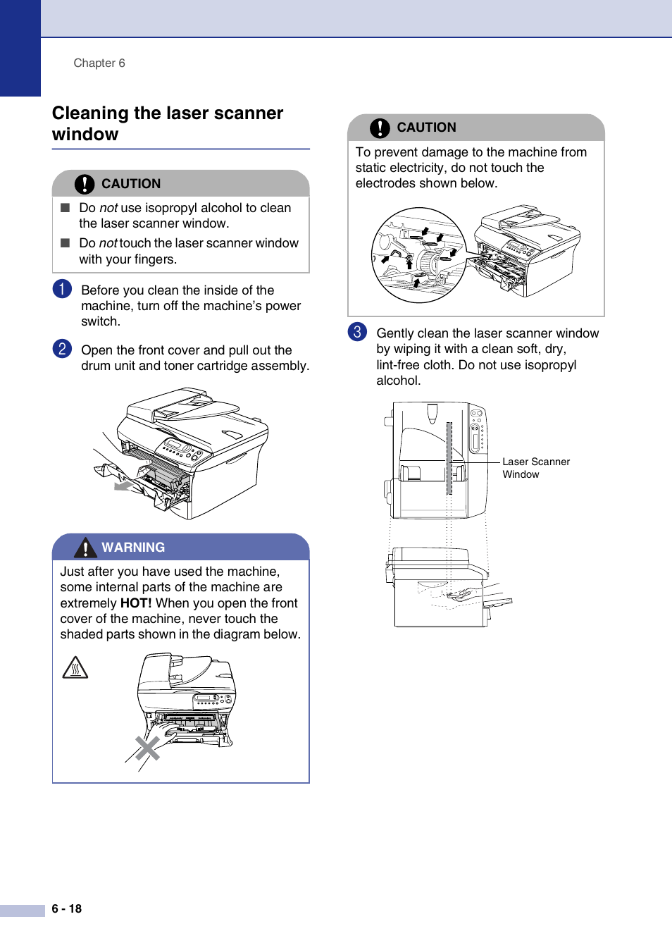 Cleaning the laser scanner window, Cleaning the laser scanner window -18 | Brother DCP-7010L User Manual | Page 50 / 69