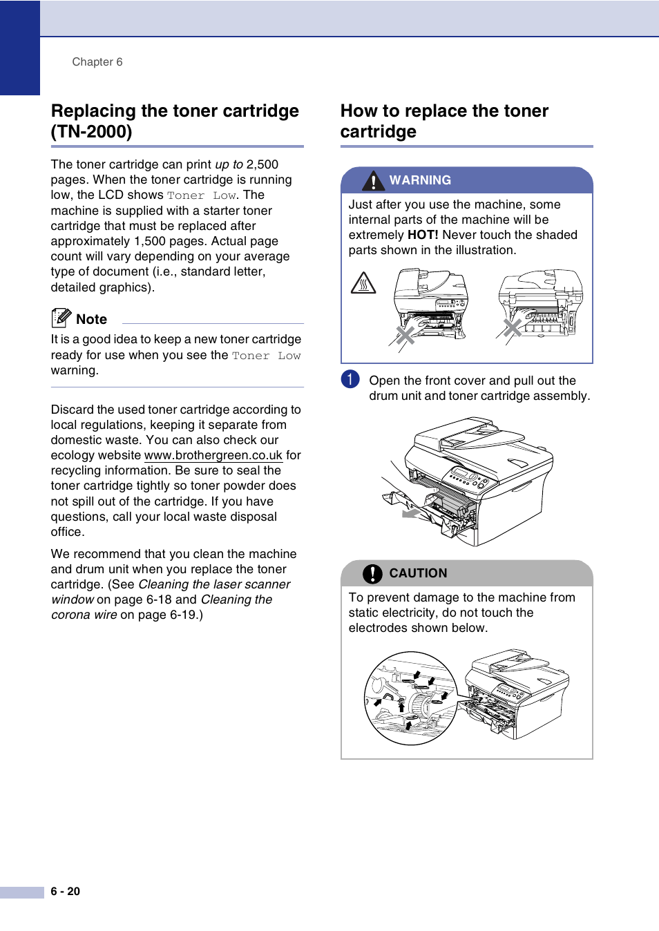 Replacing the toner cartridge (tn-2000), How to replace the toner cartridge | Brother DCP-7010L User Manual | Page 52 / 69