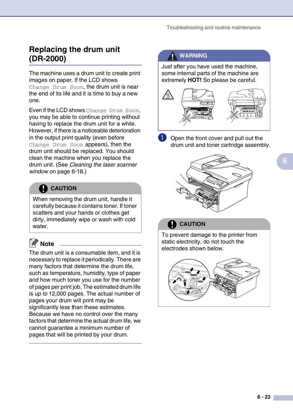 Replacing the drum unit (dr-2000), Replacing the drum unit (dr-2000) -23, See replacing the | Brother DCP-7010L User Manual | Page 55 / 69