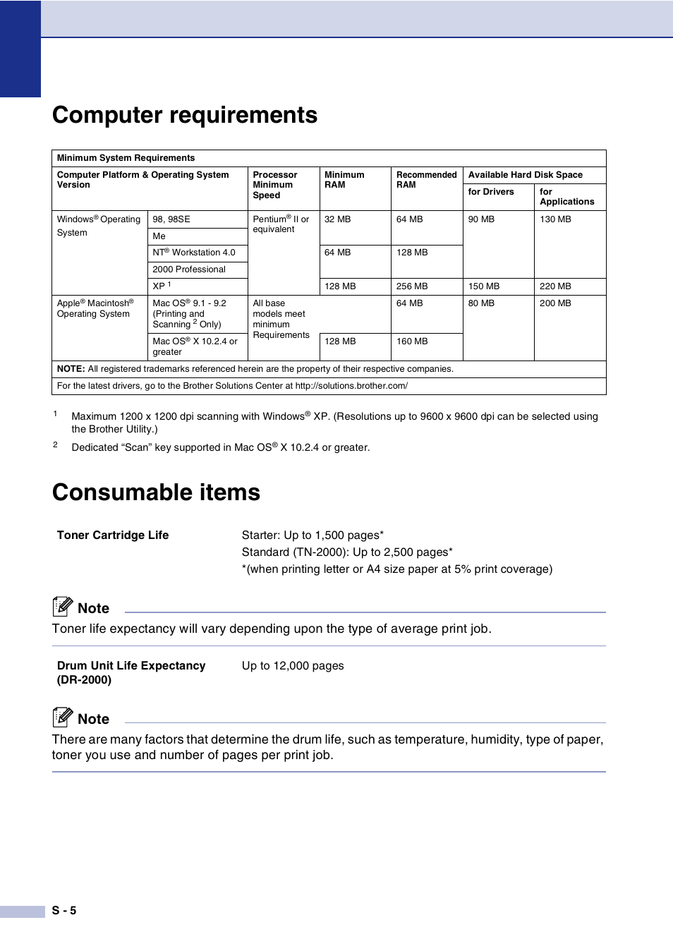 Computer requirements, Consumable items, Computer requirements consumable items | Brother DCP-7010L User Manual | Page 66 / 69