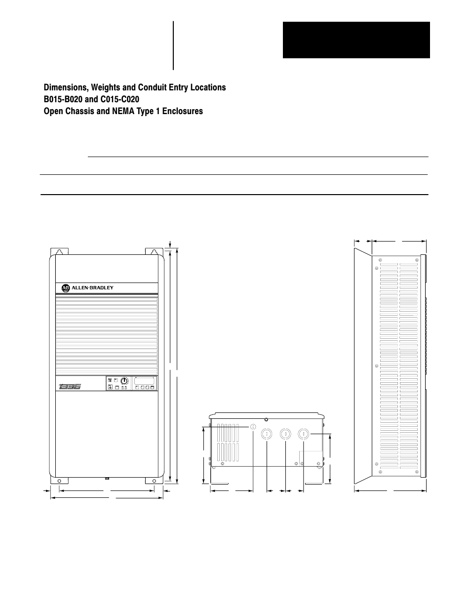 Dimensions, weights and conduit entry locations | Rockwell Automation 1336 3-20HP FRN 1.01-3.01 User Manual | Page 42 / 120