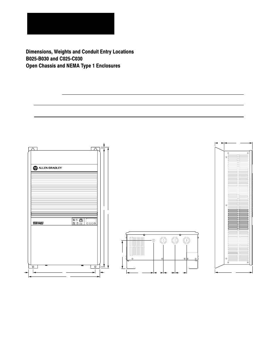 Dimensions, weights and conduit entry locations | Rockwell Automation 1336 3-20HP FRN 1.01-3.01 User Manual | Page 43 / 120
