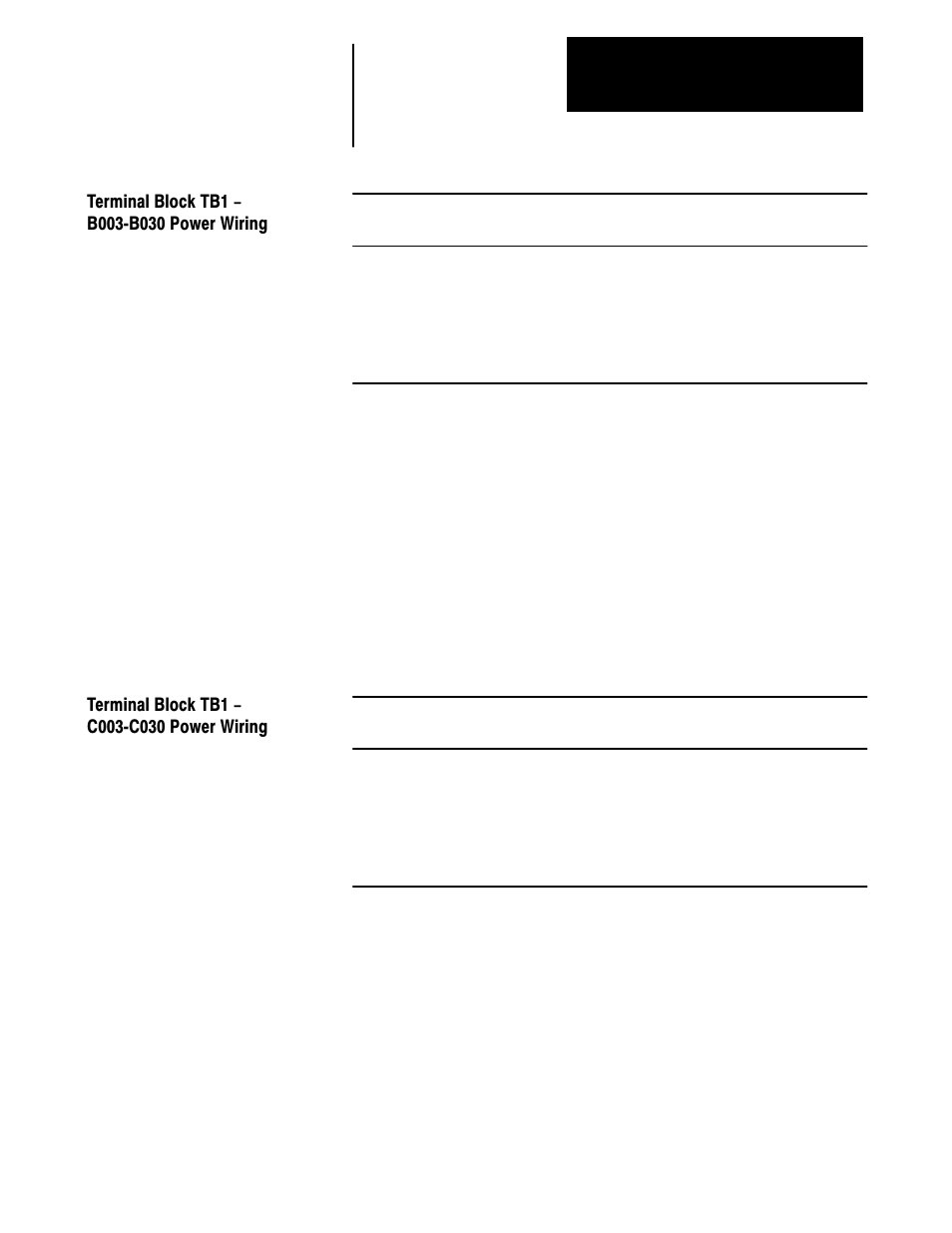 Terminal block tb1 - b003-b030 power wiring, Terminal block tb1 - c003-c030 power wiring | Rockwell Automation 1336 3-20HP FRN 1.01-3.01 User Manual | Page 54 / 120
