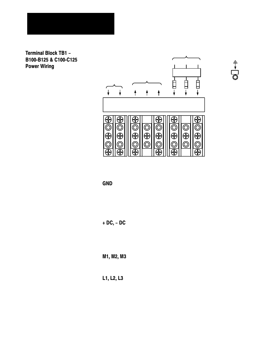 Dc, - dc, M1, m2, m3, L1, l2, l3 | Connect the motor leads to these terminals | Rockwell Automation 1336 3-20HP FRN 1.01-3.01 User Manual | Page 59 / 120