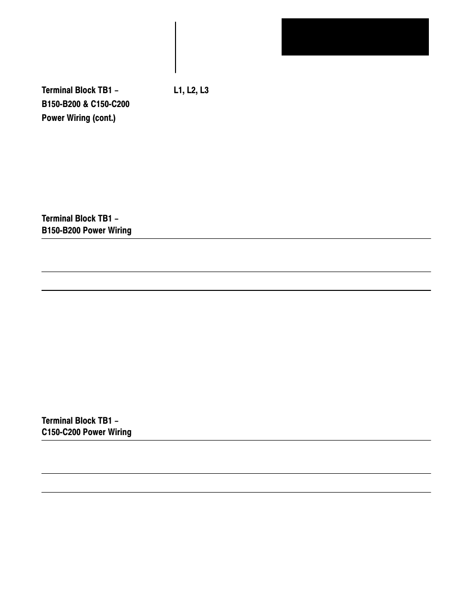 Terminal block tb1 - b150-b200 power wiring, Terminal block tb1 - c150-c200 power wiring, Power wiring (cont.) | Rockwell Automation 1336 3-20HP FRN 1.01-3.01 User Manual | Page 62 / 120