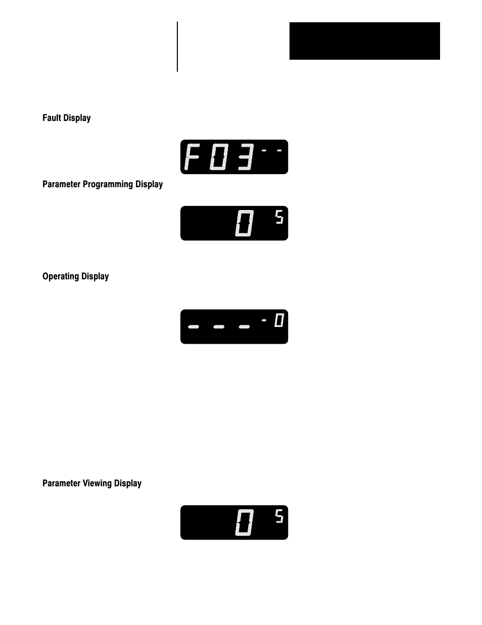 Fault display, Parameter programming display, Operating display | Parameter viewing display | Rockwell Automation 1336 3-20HP FRN 1.01-3.01 User Manual | Page 75 / 120